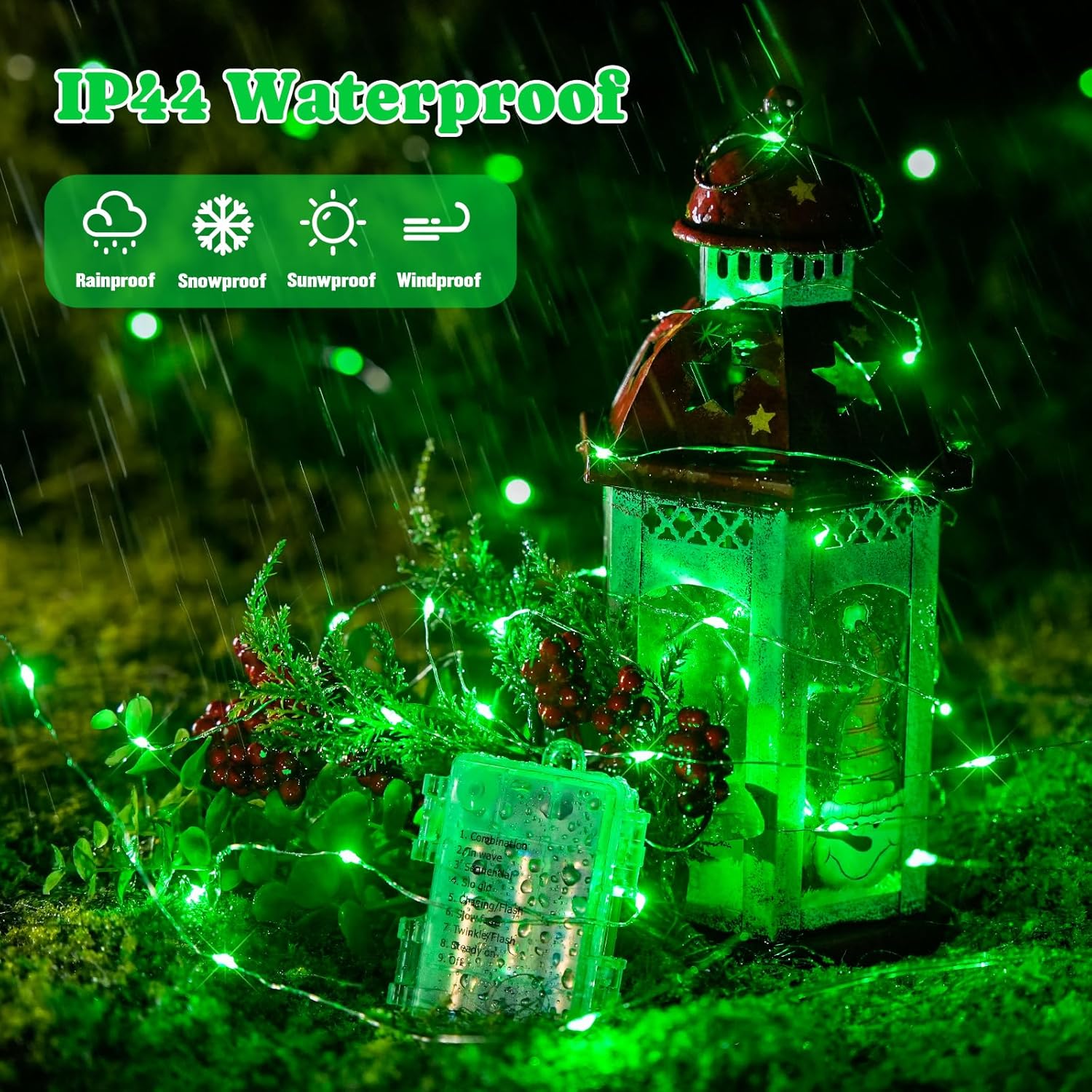 JMEXSUSS 2 Pack Green Fairy Lights Battery Operated, Total 400 LED 132ft Twinkle String Lights with Remote, 8 Modes Christmas Lights for Tree Fireplace Bedroom Indoor Outdoor Halloween Xmas Decor