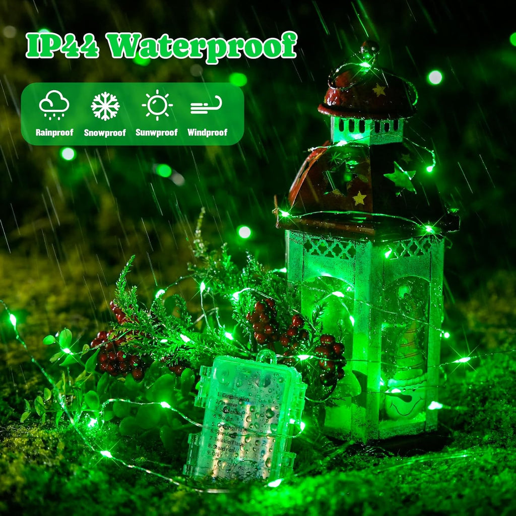 JMEXSUSS 2 Pack Green Fairy Lights Battery Operated, Total 200 LED 66ft Twinkle String Lights with Remote, 8 Modes Christmas Lights for Tree Wreath Fireplace Indoor Outdoor Halloween Xmas Decor