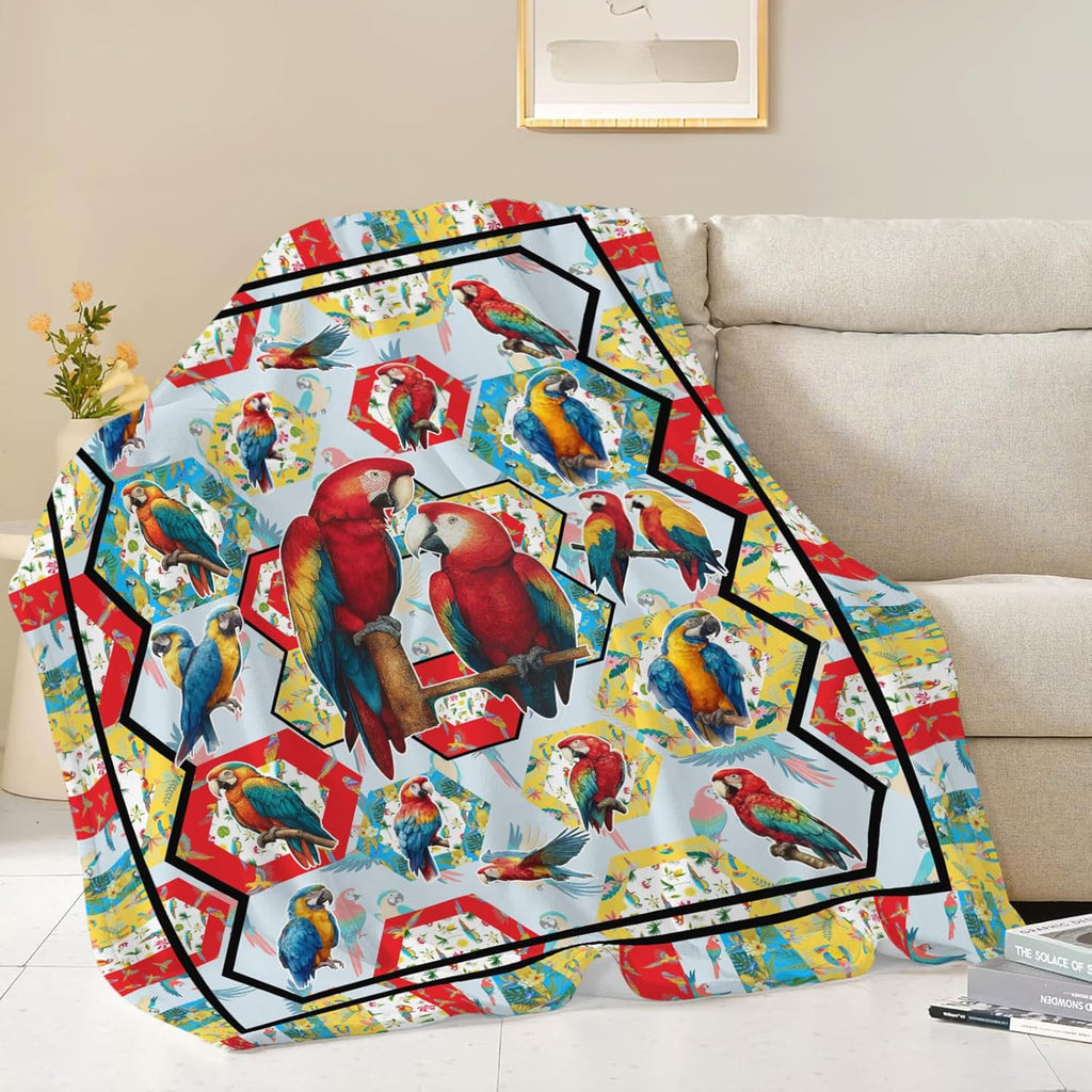 Parrot Bird Throw Blanket Macaw Stuff Gifts for Kids Girls Boys Adults Women Men Soft Cozy Warm Plush Fluffy Fuzzy Fleece Blanket Decor 50''X60''