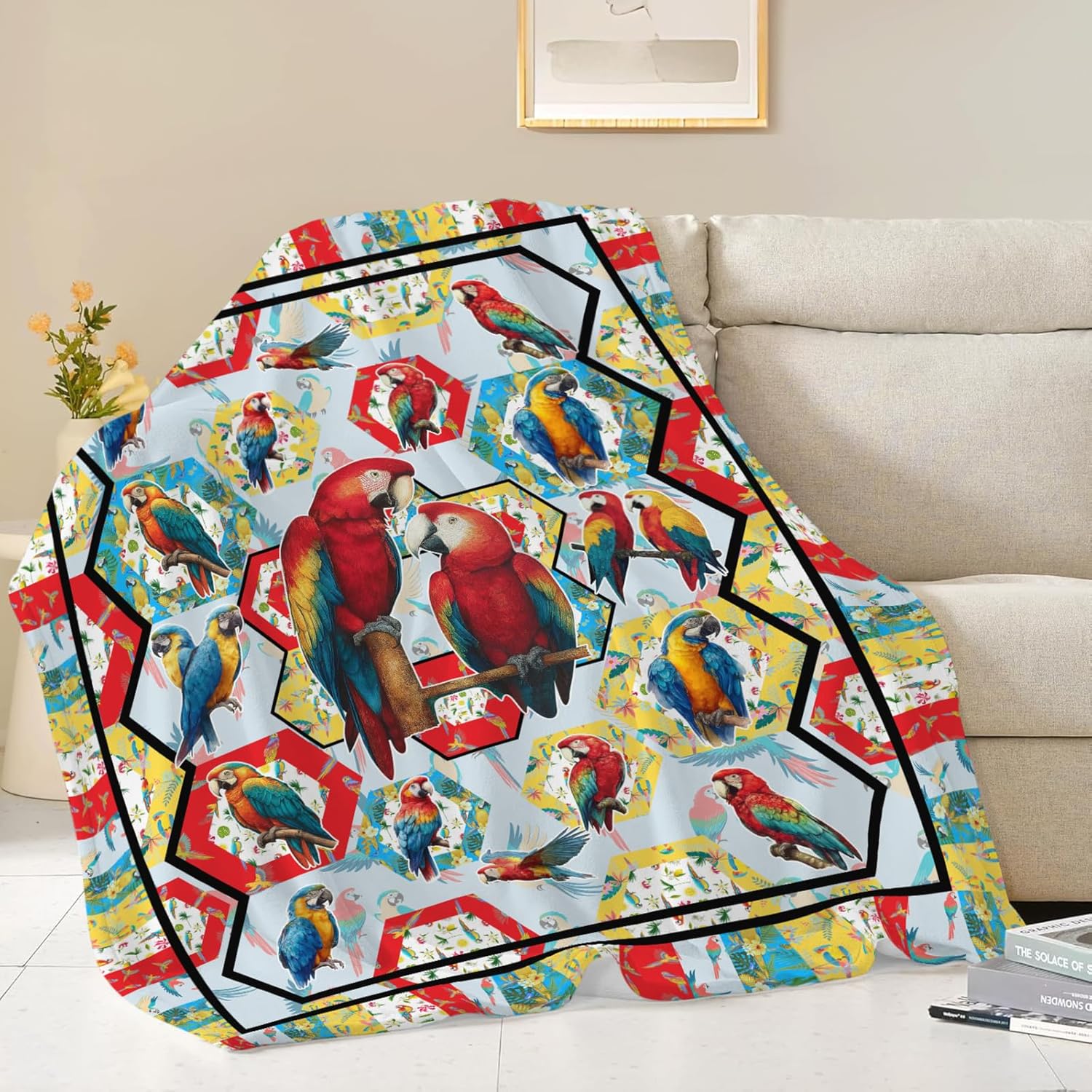 Parrot Bird Throw Blanket Macaw Stuff Gifts for Kids Girls Boys Adults Women Men Soft Cozy Warm Plush Fluffy Fuzzy Fleece Blanket Decor 40''X50''