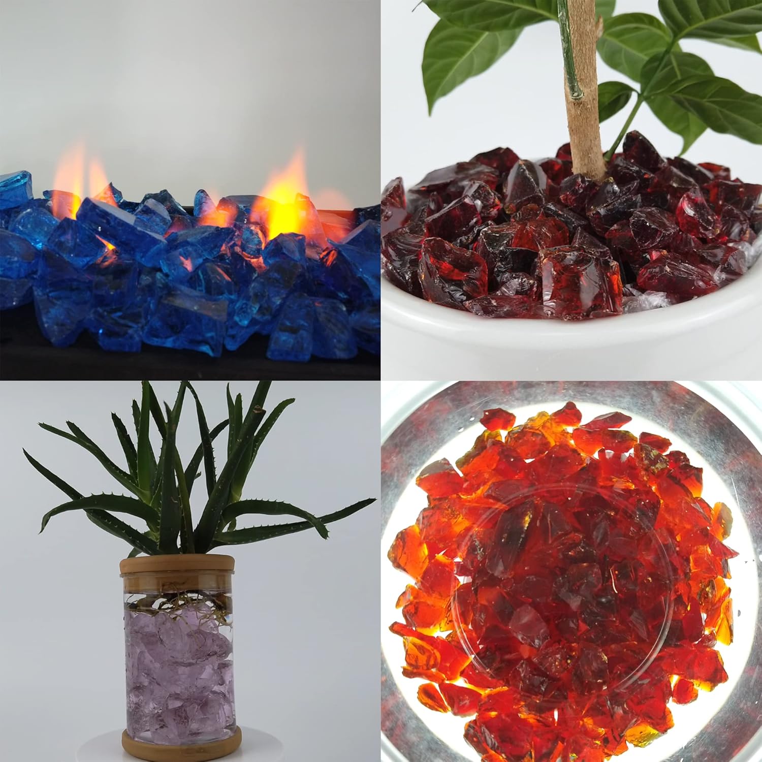 TWINKLING High Luster Fire Glass Gravel Stone,Broken Glass,Fire Pit Glass,Crushed Glass for Fireplace Pit Aquarium Garden Decoration,1-3cm,2-Pound Jar (Cobalt Blue)