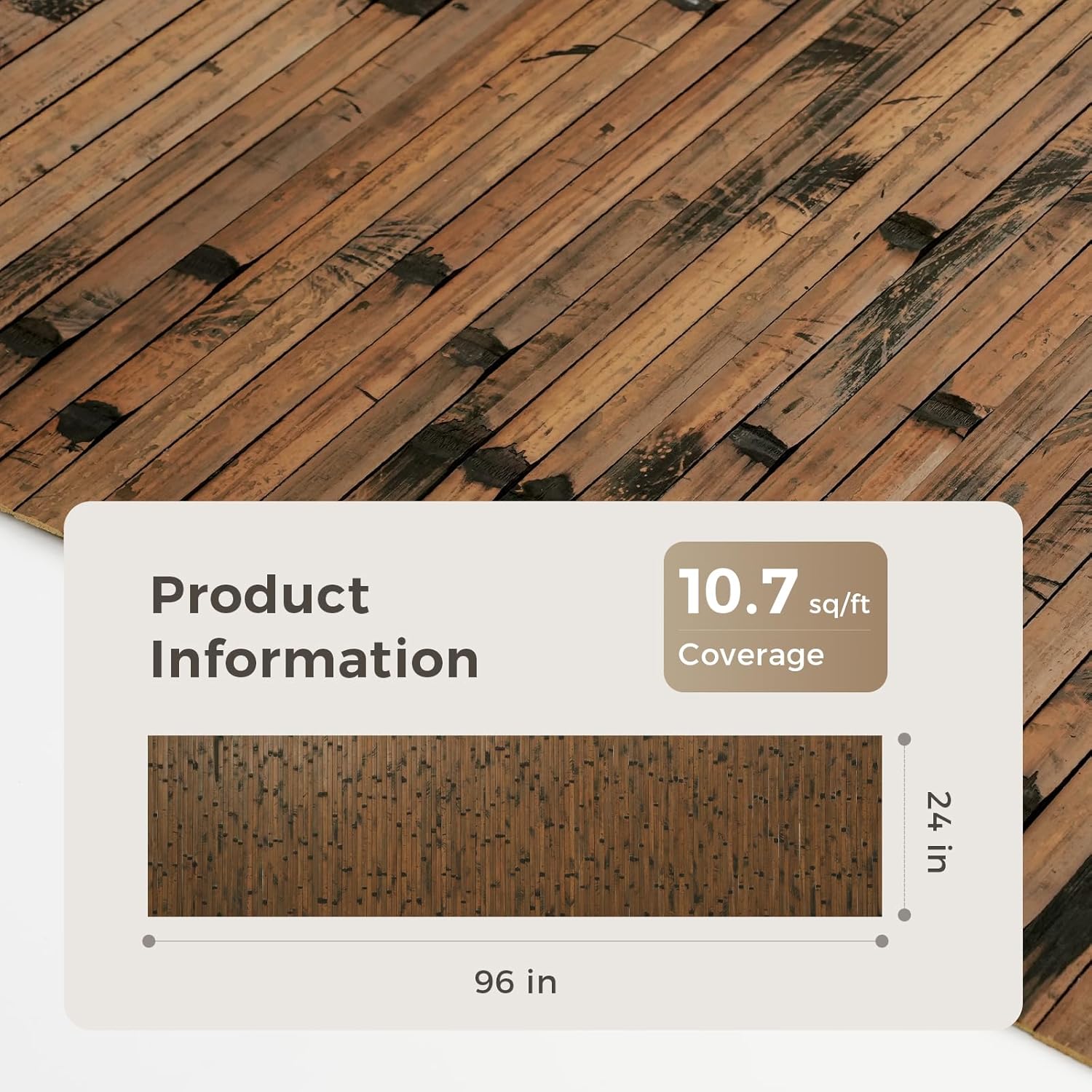 OUZUGIE 1 Pack 96x24 Inch Natural Bamboo Wall Panel – Brown Burned Pole Wrap Paneling for Walls, Ceilings, Cabinets, Furniture – Ideal for Bedroom, Living Room & Office DIY Decor