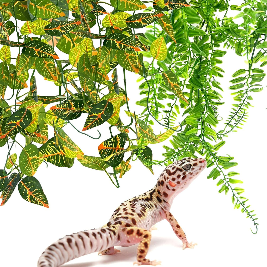 Hamiledyi 5 Pcs Reptile Plants Terrarium Hanging Fake Plant Leaves, Bearded Dragon Tank Accessories, Habitat Decor for Snake Leopard Gecko Lizard Chameleon Spider Turtle (Style 3)