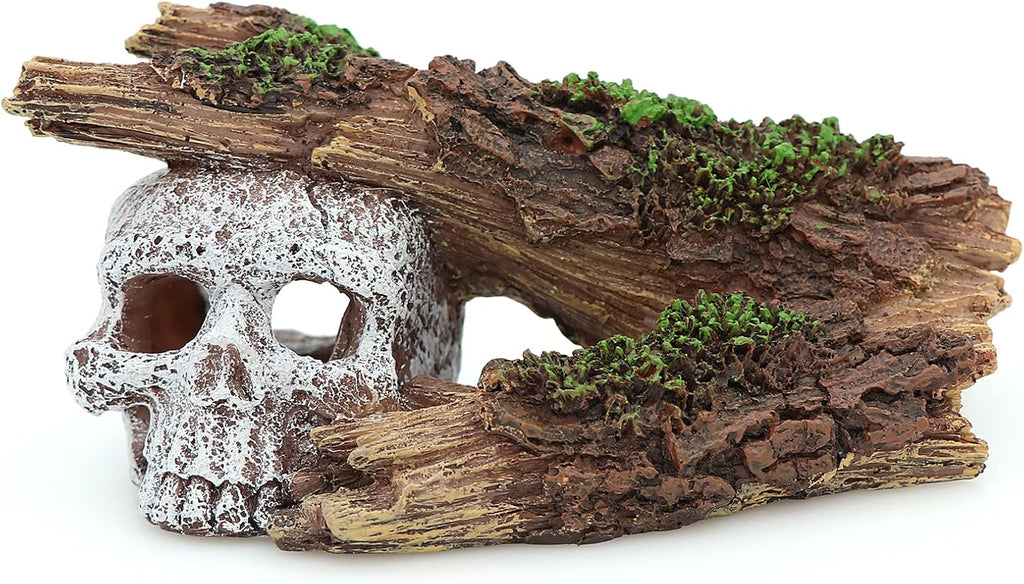 AQUA KT Aquarium Landscape Skeleton Head Skull with Tree Branch for Betta Cichlid Fish Hiding Rock Aquatic Decoration