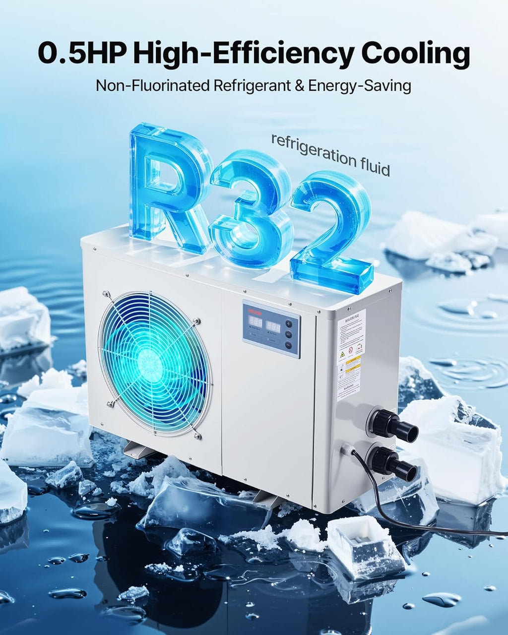 VEVOR Aquarium Chiller 150 Gallon, 1/2 HP Water Chiller for Hydroponics, Fast Cooling for Fish Tank,Axolotl,Coral Reef,Quiet Refrigeration Compressor, Titanium Evaporator,Complete Fittings