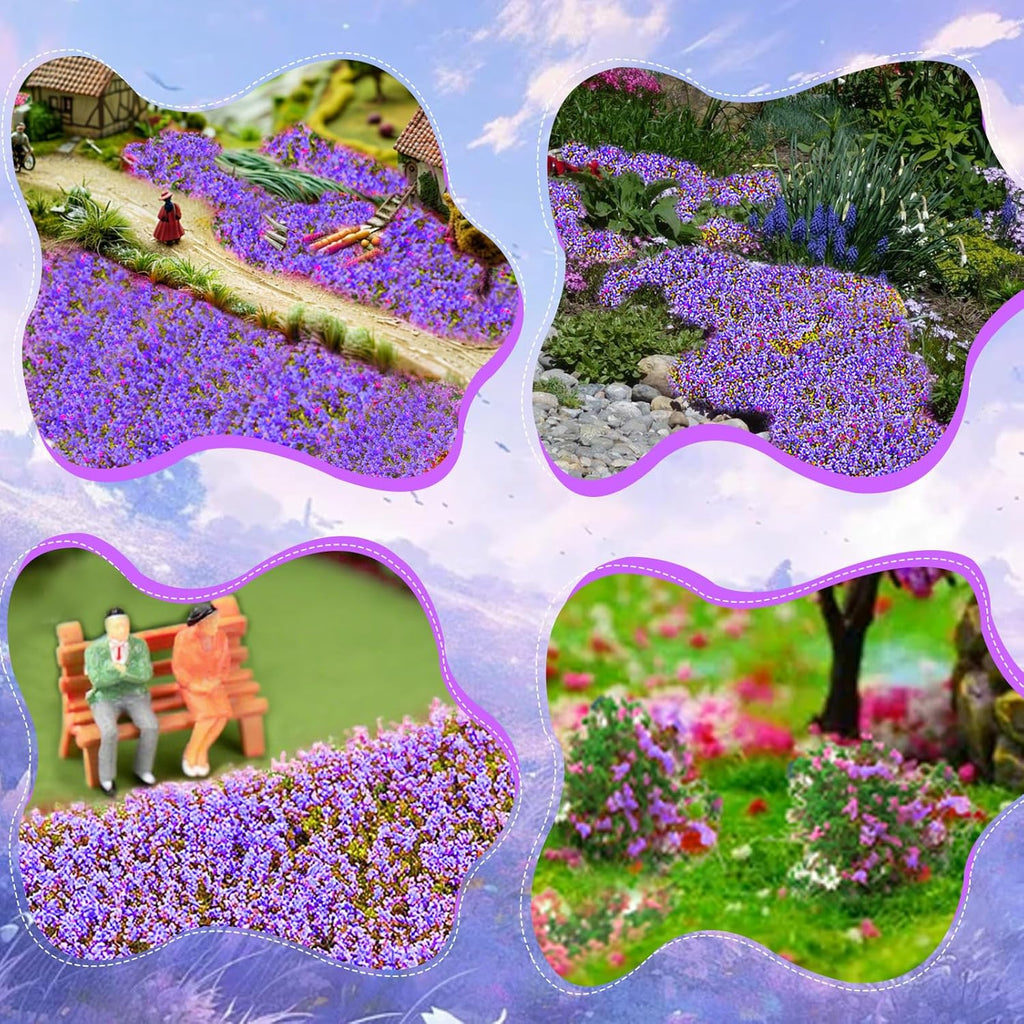 Warmtree Hand Torn Model Grass Tufts Flower Cluster for Miniature Scenery Applicable for N & HO Scale for Train Layouts,Diorama Supplies,and Architectural Models (Purple)