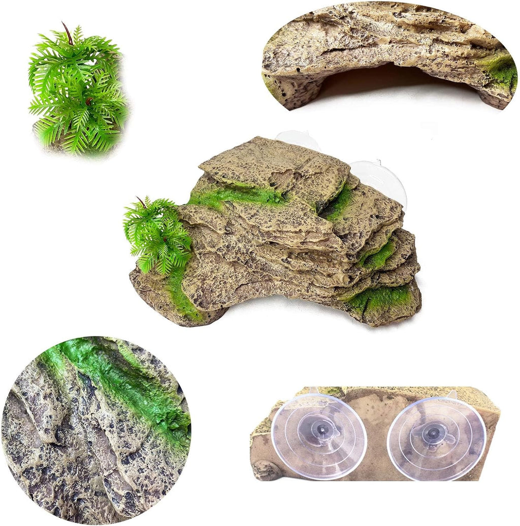 kathson Turtle Basking Platform with Suction Cups Tortoise Climbing Step Ledge Aquarium Ornament Rock Turtle Floating Dock Resting Basking Terrace for Amphibians Reptile (Yellow)
