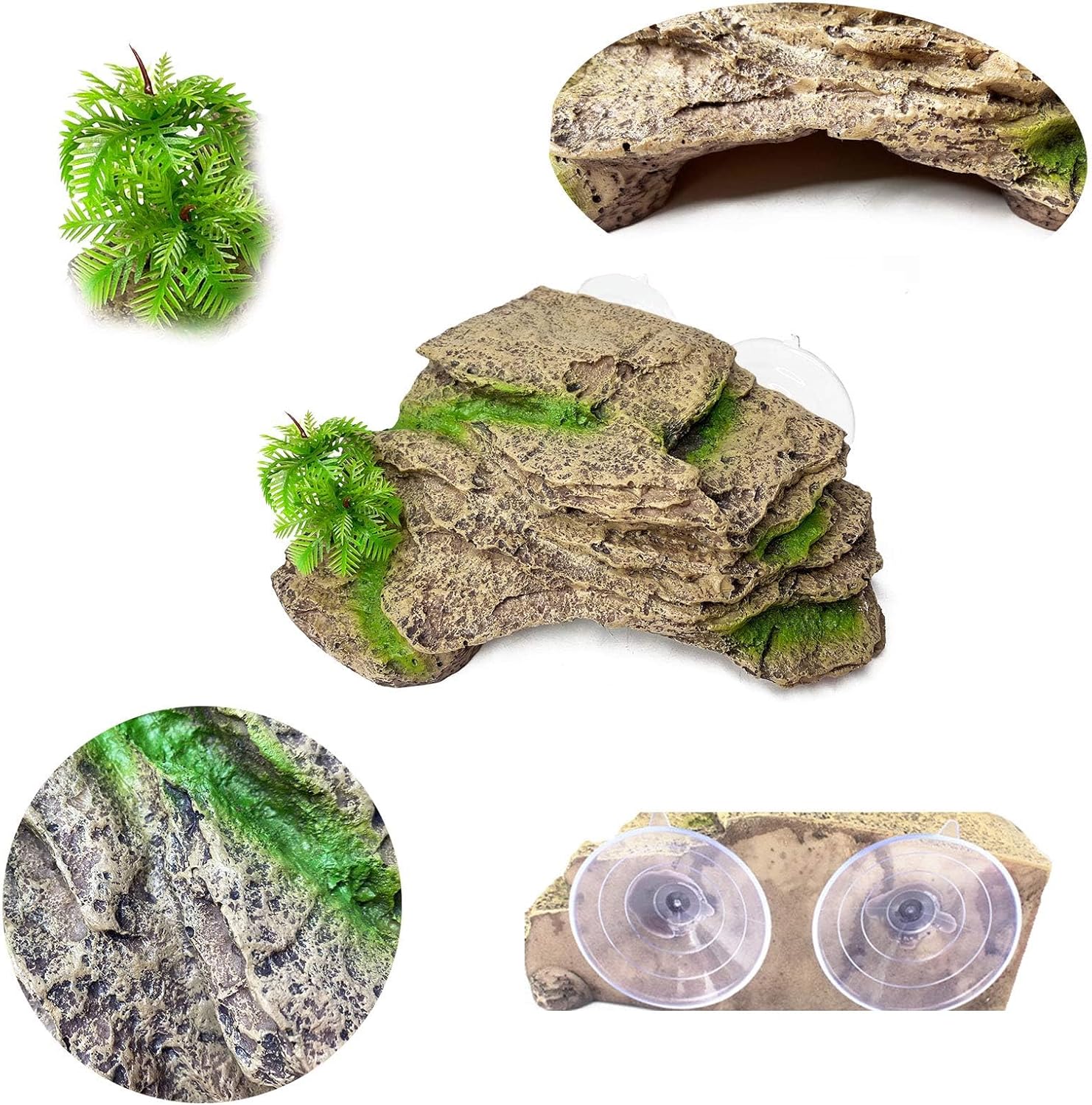 kathson Turtle Basking Platform with Suction Cups Tortoise Climbing Step Ledge Aquarium Ornament Rock Turtle Floating Dock Resting Basking Terrace for Amphibians Reptile (Yellow)