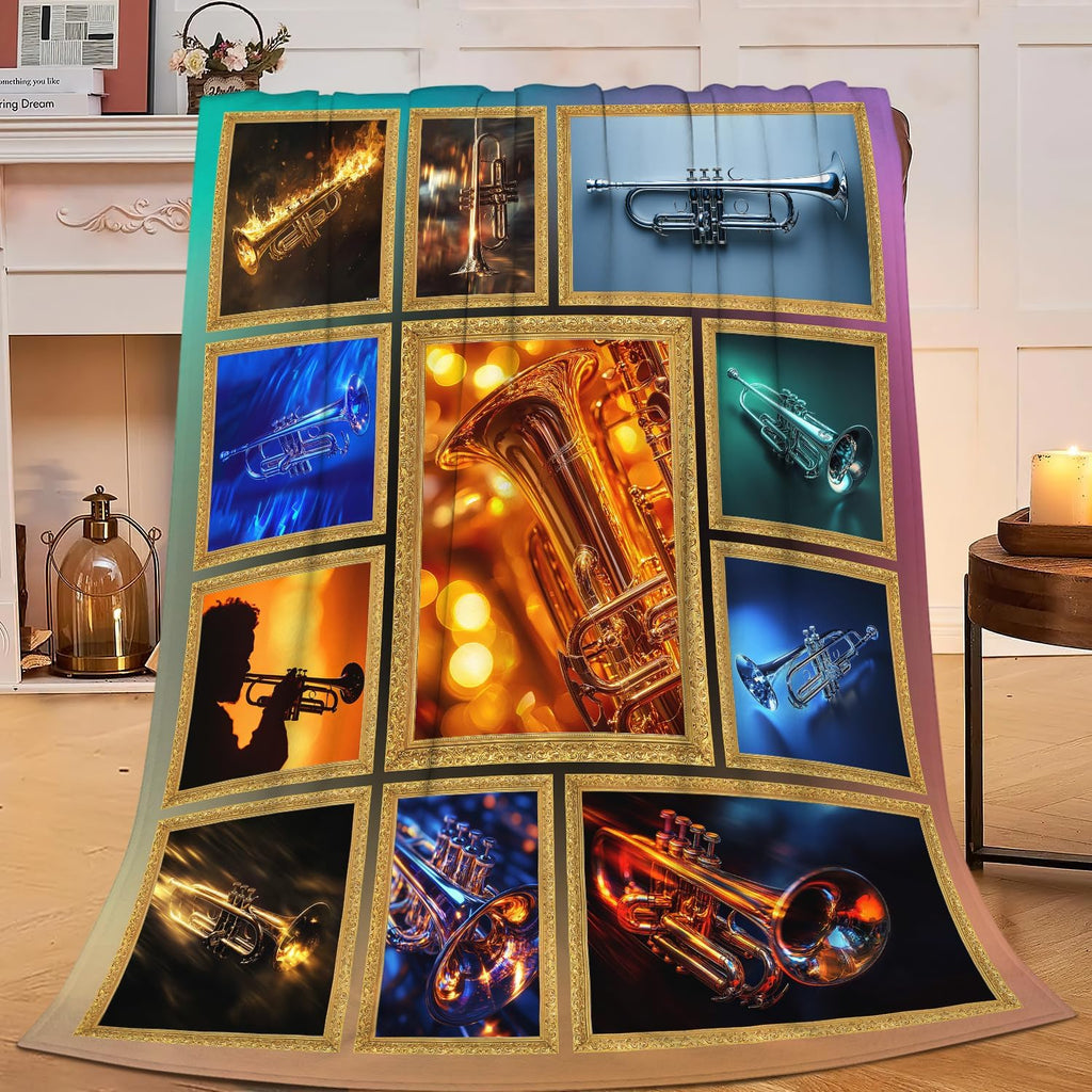 Trumpet Blanket Trumpet Throw Blanket Musical Instrument Flannel Stuff Merch Cozy Decor Fleece Plush Fuzzy Warm Soft Lightweight Bedding Gifts for Girls Women Men Boy Couch Sofa 60"X50"
