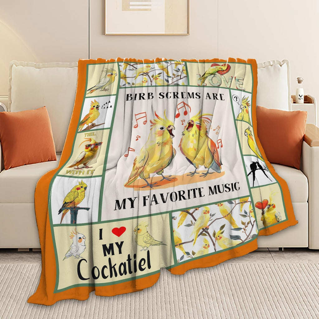 Parrot Bird Throw Blanket Cute Cockatiel Blanket Gifts for Girls Women Kids Boys Adults Men Super Soft Cozy Plush Fluffy Fuzzy Fleece Blanket Home Decor 40''X50''