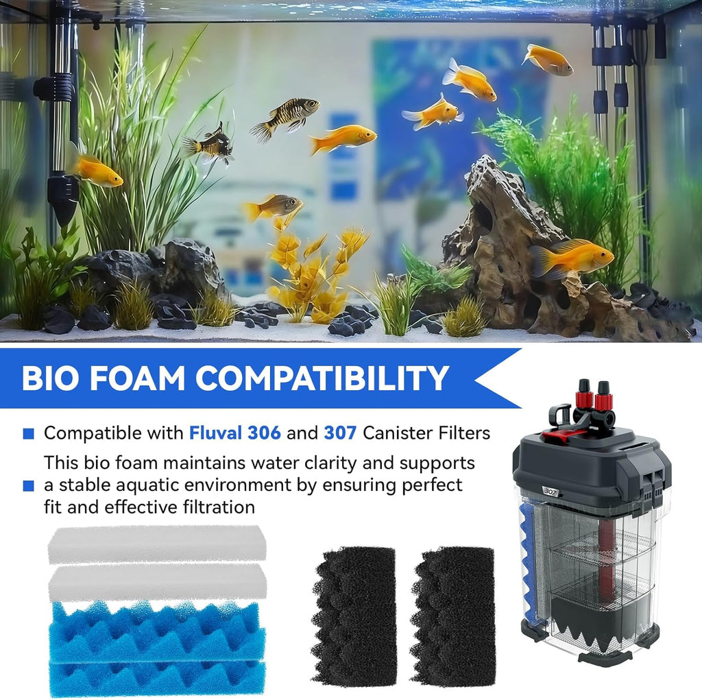Bio Foam for Fluval 306,307 Canister Filters, Aquarium Filter Media Replacement Sponge Kit, Includes 4 White 4 Blue 4 Black Filter Foam for Fluval Fish Tank Biological Filtration, 12 Pack