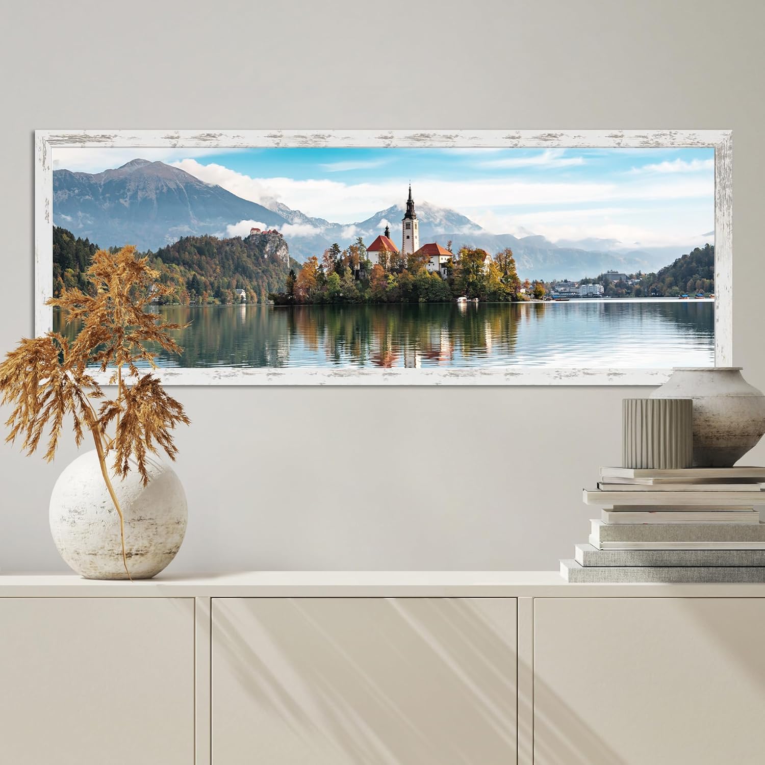 13x39 Puzzle Frame 2 Packs, Real Glass and Distressed White Wood Frame, Display Panoramic 13 x 39 Picture Frames - Horizontal or Vertical Wall Mounting