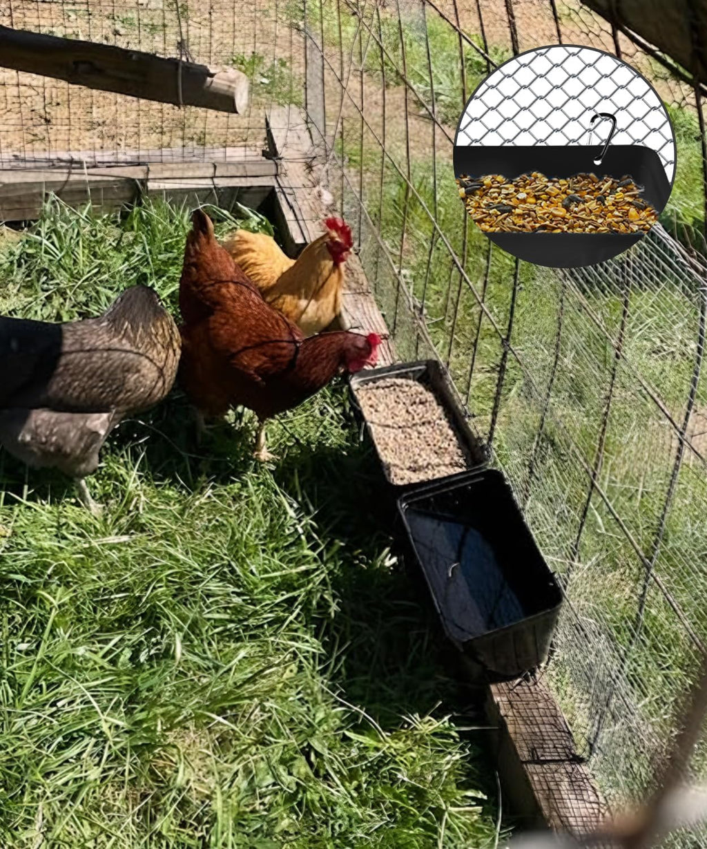 Chicken Feeders, 2 Pack, Duck Feeders and Waterers, Hanging Poultry Water Feeder, Livestock Fence Feeder, Feed Trough and Waterer Bucket with Clips, Blue