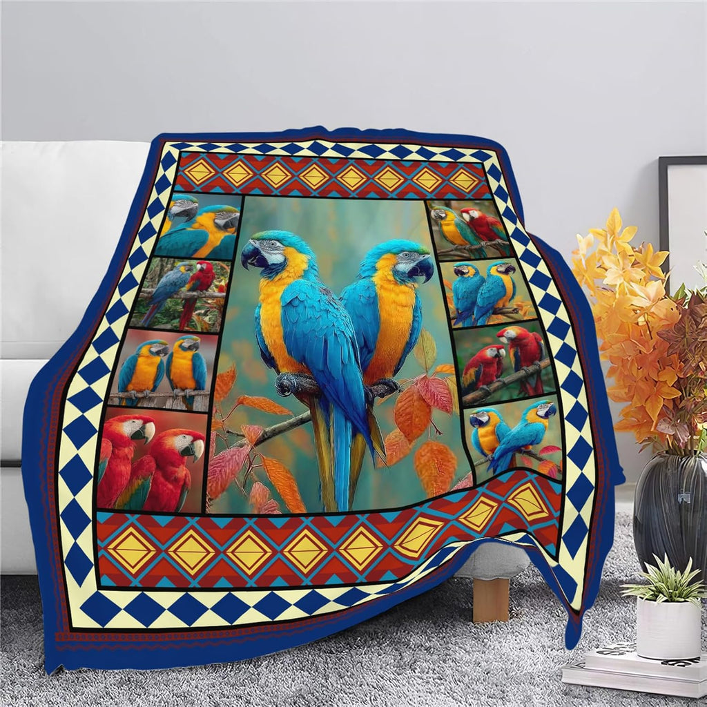 Parrot Bird Throw Blanket Macaw Stuff Gifts for Kids Girls Boys Adults Women Men Soft Cozy Warm Plush Fluffy Fuzzy Fleece Blanket Decor 50''X60''