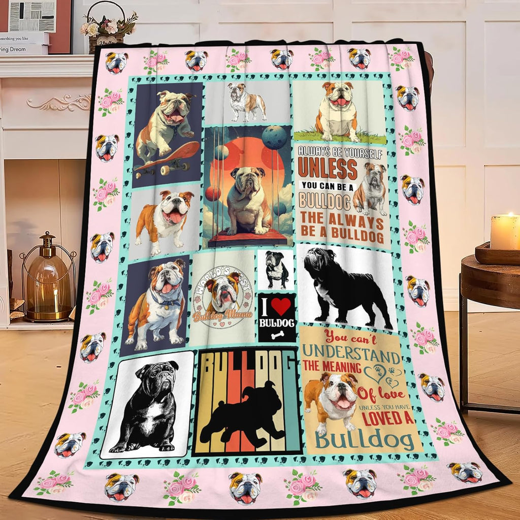 English Bulldog Throw Blanket English Bulldog Puppy Stuff Gifts for Dog Lover Kids Girls Boys Adults Women Men Soft Cozy Warm Plush Fluffy Fuzzy Fleece Blanket Decor 40''X50''