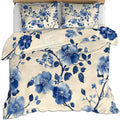 Floral Print Duvet Cover King Size, Boho Blue Tie-Dye Bedding Set 3 Piece Bedroom Decor Rustic Watercolor Comforter Cover and 2 Pillow Sham with Zipper Closure