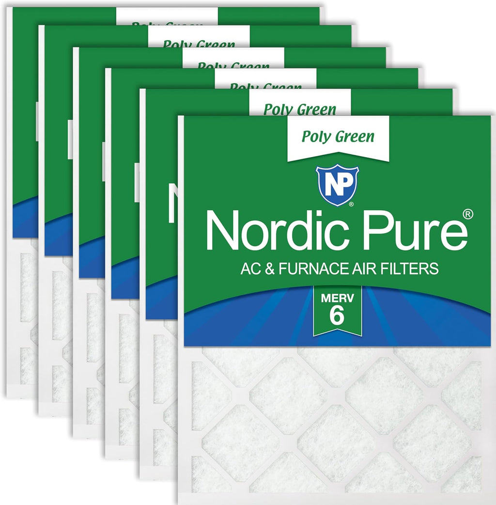 Nordic Pure 20x25x1 (Actual Size: 19 1/2 x 24 1/2 x 3/4) Poly Green MERV 6 AC Furnace Air Filters – Reduces Dust, Pollen, Pet Dander & Allergens – 6-Pack