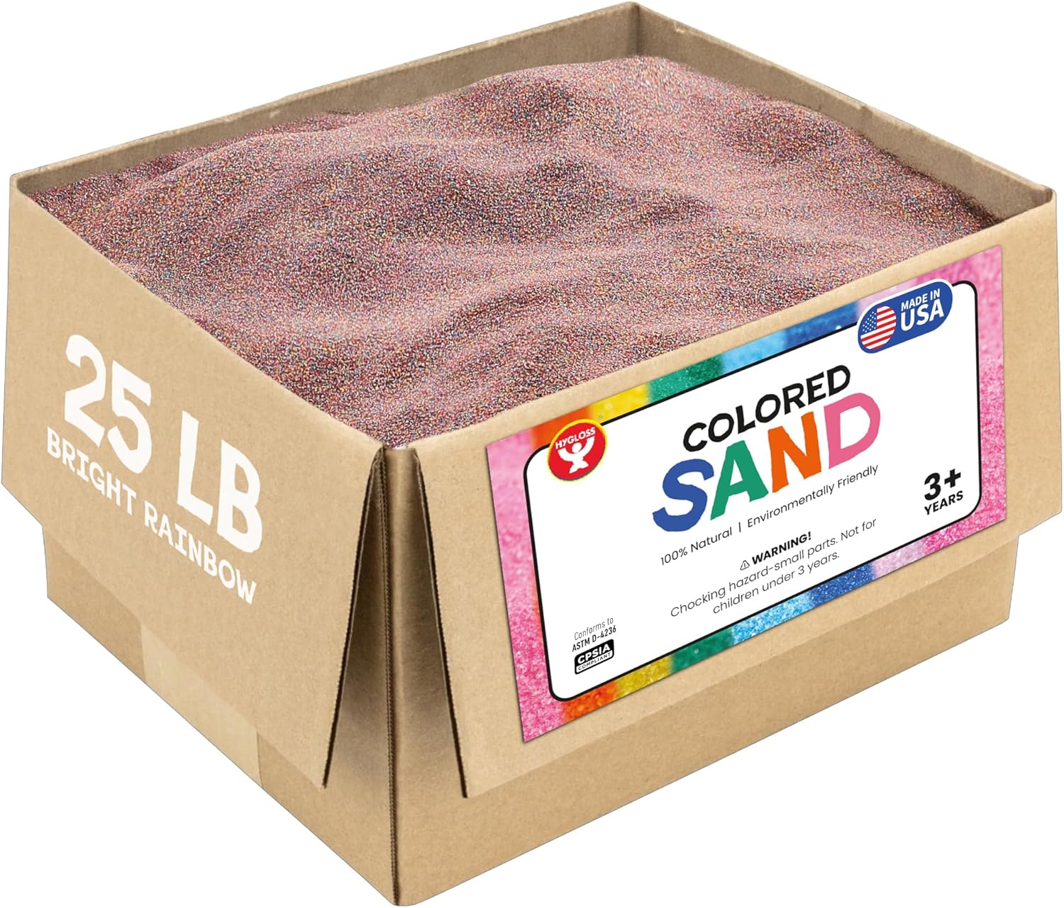 Hygloss Colored Sand for Crafts - 25 lb, Bright Rainbow - Vibrant Colorful Fine Sensory Play Sand Art Kits for Kids - Classroom Activities for Children 3 4 5 6 7 8 9 10 11 12 - Safe for Ages 3+