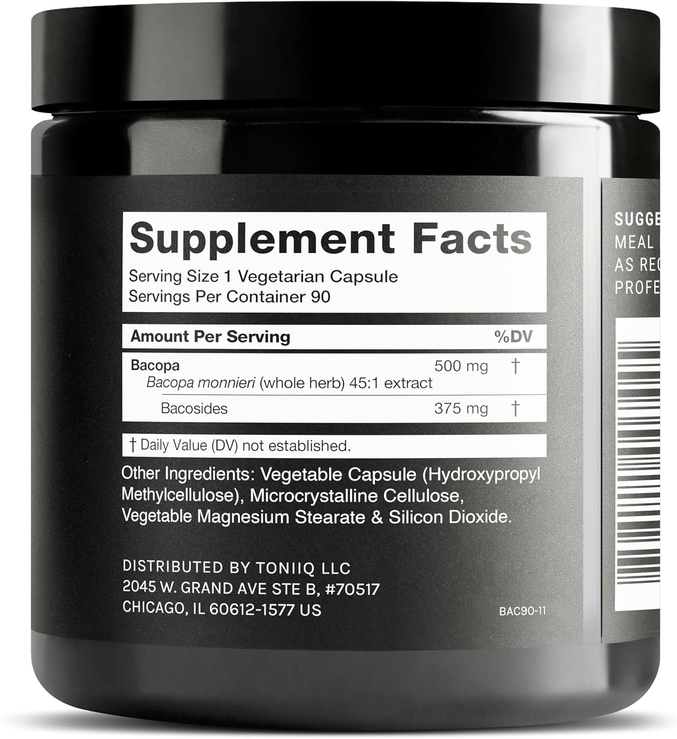 Toniiq Bacopa - Ultra High Potency 45:1 Extract with 75% Bacosides - Highly Concentrated - Third-Party Lab Tested - 90 Capsules