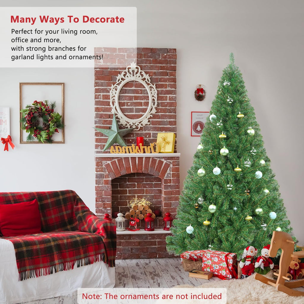 6FT Artificial Christmas Tree, Full Unlit Green Christmas Tree with Premium PVC Branches, Realistic Look, Sturdy Metal Stand, Indoor Fake Xmas Tree for Home Office Shops