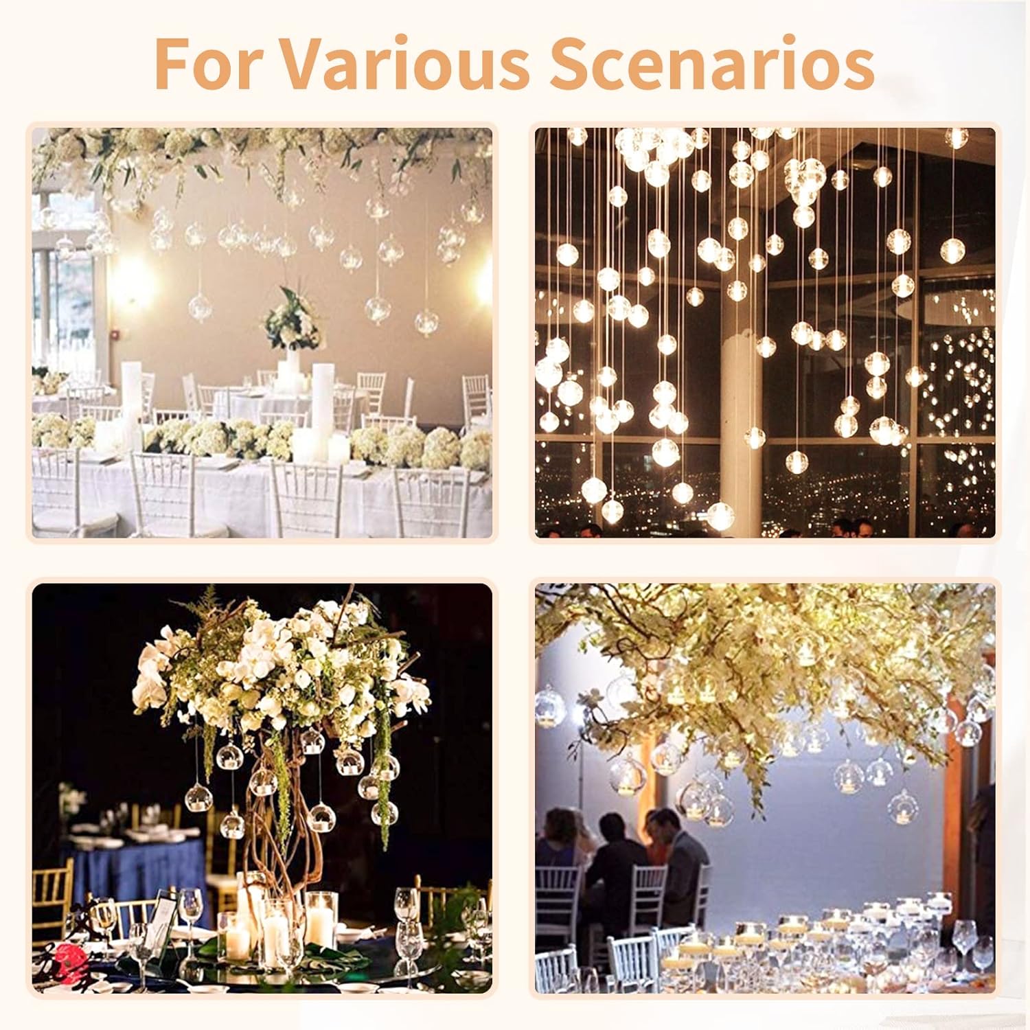 24 Pcs 3.15"/ 8cm Hanging Glass Tealight Holder Globe, Plant Terrariums Glass Orbs, Air Plants Tea Light Candle Holders, Home Decor Indoor Outdoor Garden (20 Pcs + 4 Pcs)