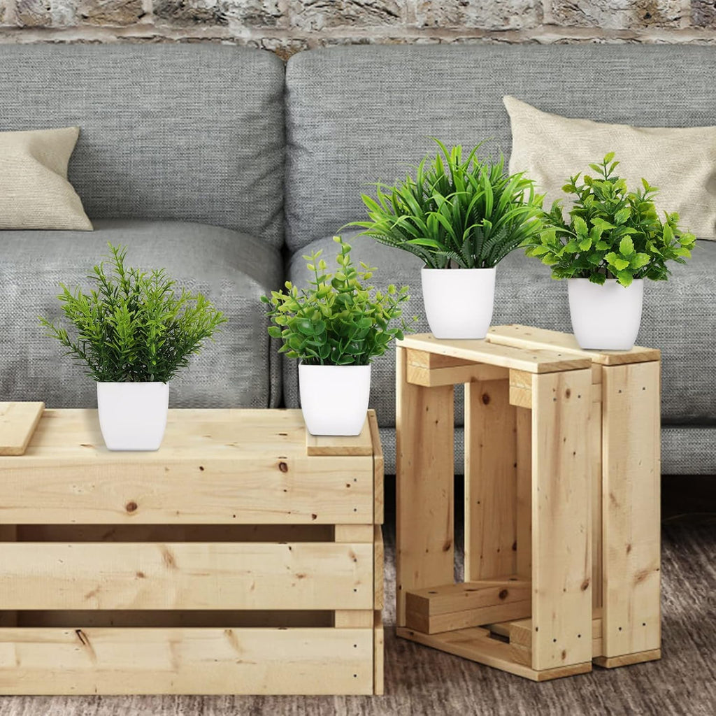 4 Pot Small Fake Plant Flowerpot Artificial Plastic Eucalyptus Plant Wheat Grass Shrub Plant Indoor Desk Coffee Table Bathroom Bedroom Home Decoration (4)