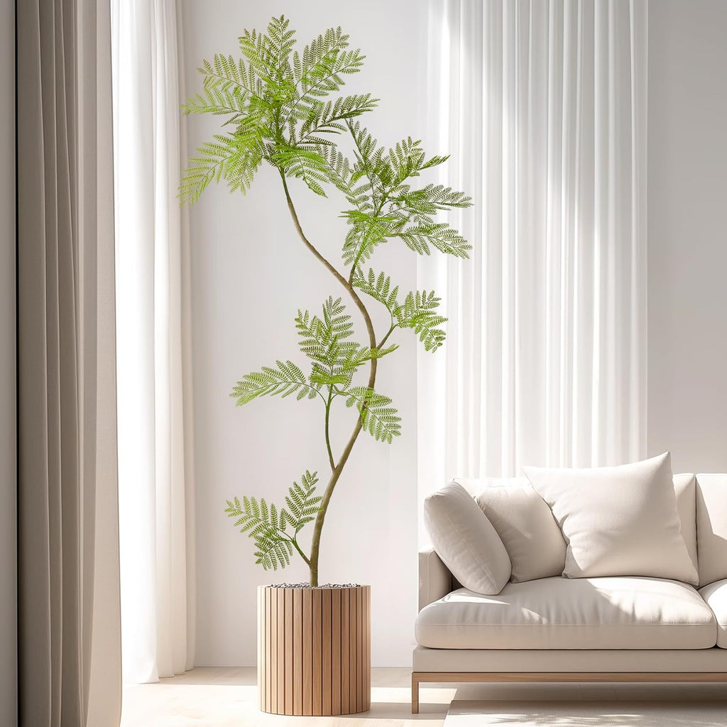 6.6FT Artificial Tree Fake Jacaranda Tree,Faux Tall Tree Lifelike Green Leaves Large Plants Indoor Fake Trees for Home Decor