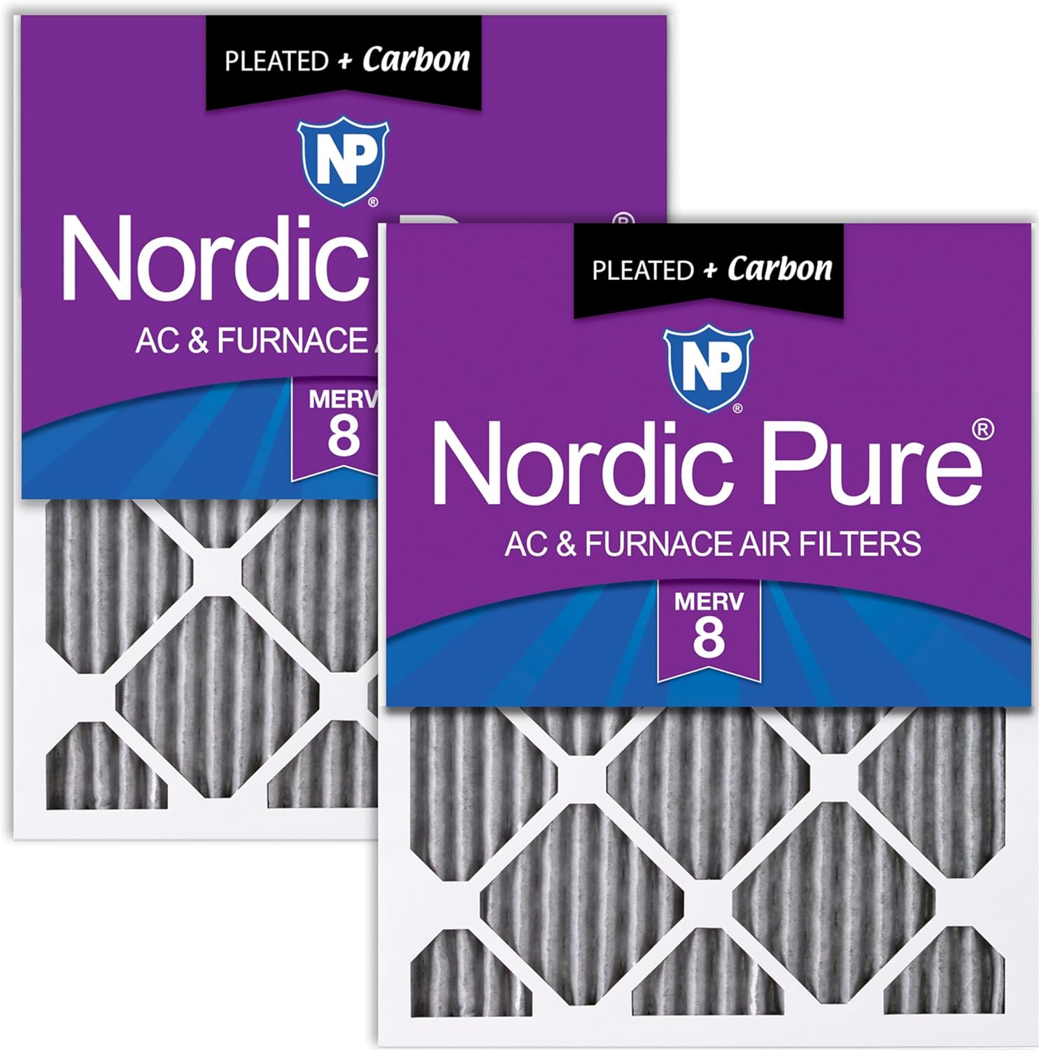 Nordic Pure 20x25x1 (19 1/2 x 24 1/2 x 3/4) Furnace Air Filters MERV 8 Pleated Plus Carbon 2 Pack