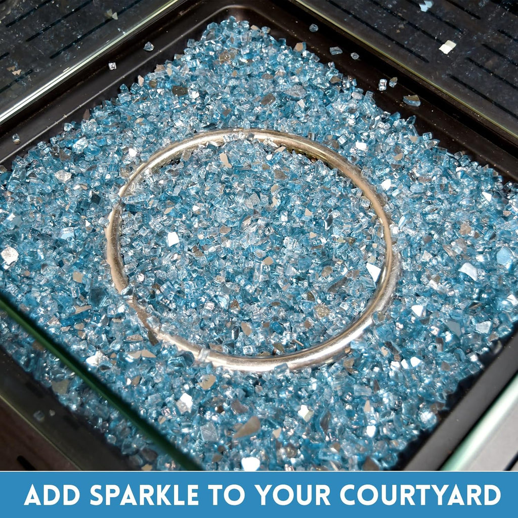 GasSaf 1/4 Inch Fire Glass Reflective Tempered Fireglass Cut Crushed FireGlass for Fire Pit, Fireplace, Replaces Existing Gas Logs & Lava Rocks (20 Pound)(Caribbean Blue)