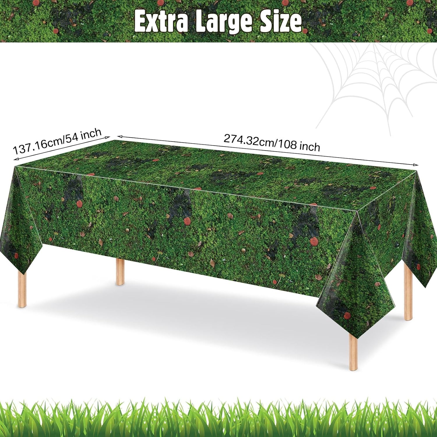 Tiamon 3 Pcs Green Moss Plastic Tablecloth 108 x 54 Inch Grass Leaves Table Cover Disposable Tablecloth for Rectangle Table Forest Jungle Plants Nature Outdoor Picnic Camping Birthday Party Supplies