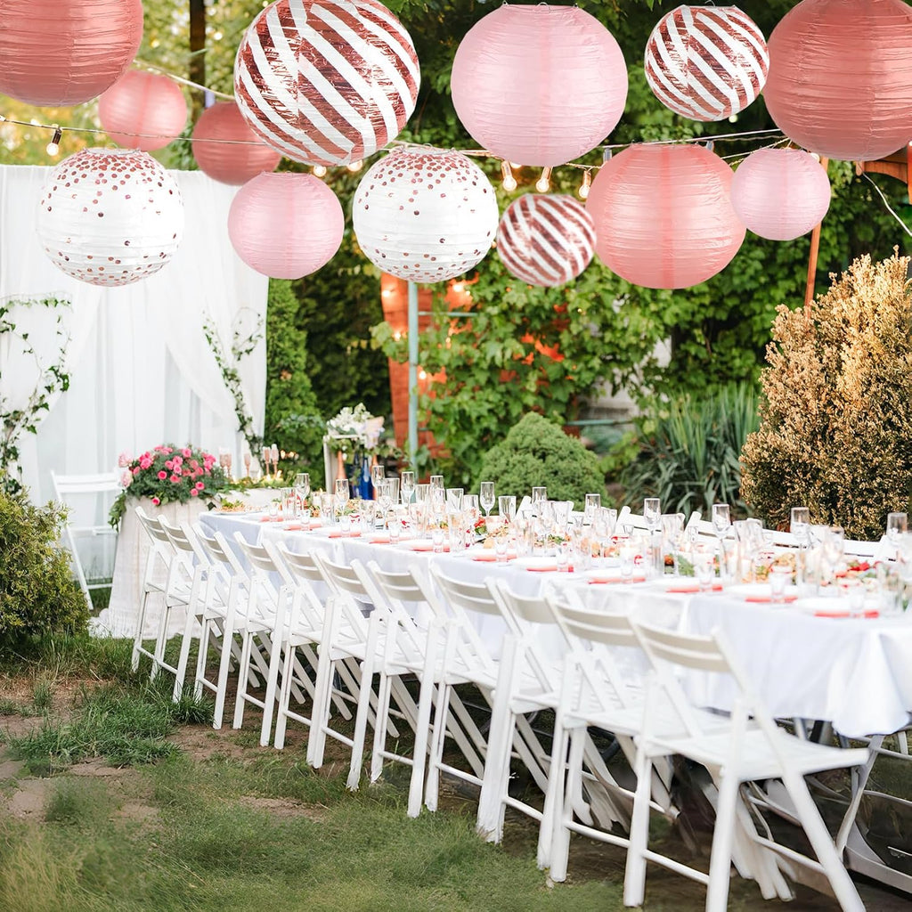 Paper Lanterns Decorative, Rose Gold Round Hanging Paper Lantern Decorations for Birthday Party Bridal Shower Wedding Baby Shower Engagement Valentine's Day Party Supplies