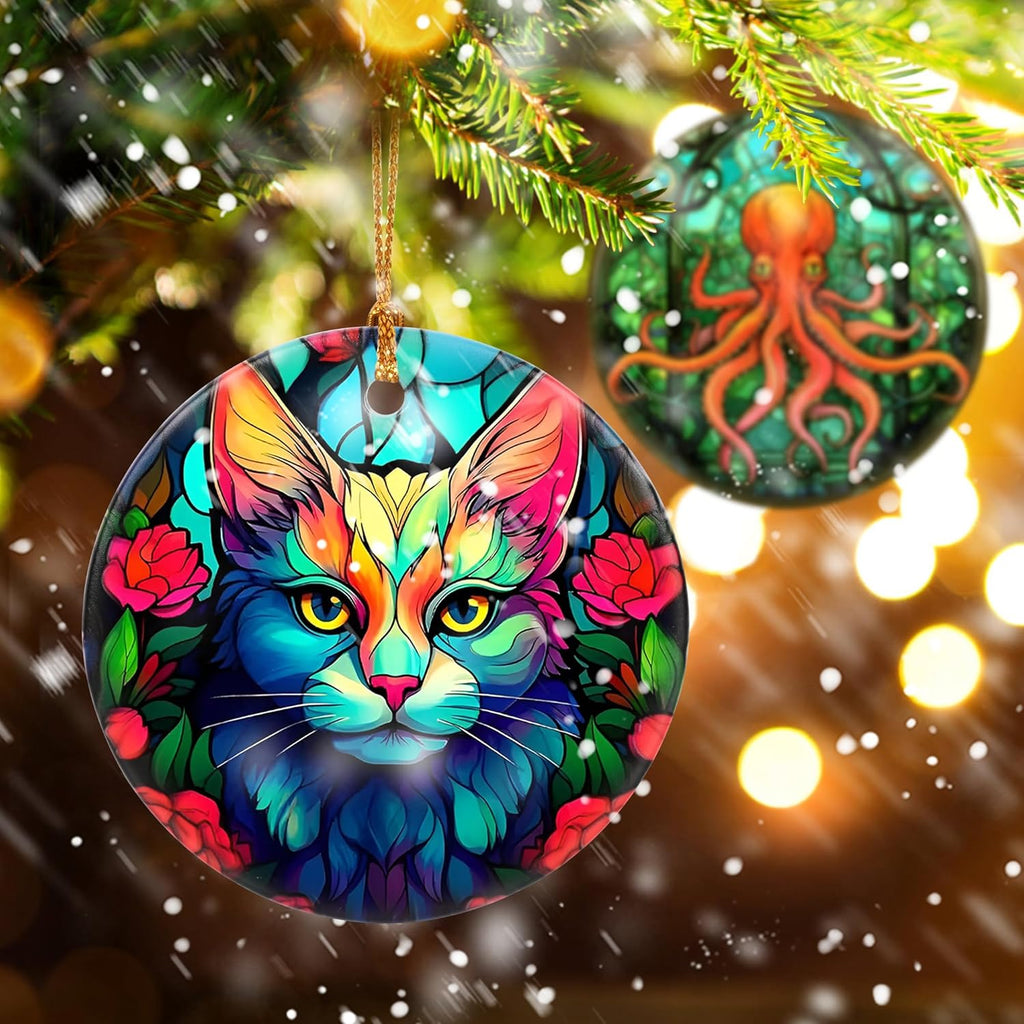 Touber Christmas Ornament, Christmas Decoration, Holiday Present Idea, Heirloom Keepsake, Round Ceramic, Gift Exchange, Gift Idea, Cat