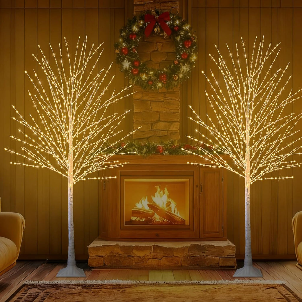 2Pack 6FT Lighted Birch Tree, Birch Tree with 880 LED Lights, 8 Twinkling Modes and Timer, Dimmable, Light Up Twig Christmas Tree for Indoor Outdoor Home Party Garden Wedding Decorations