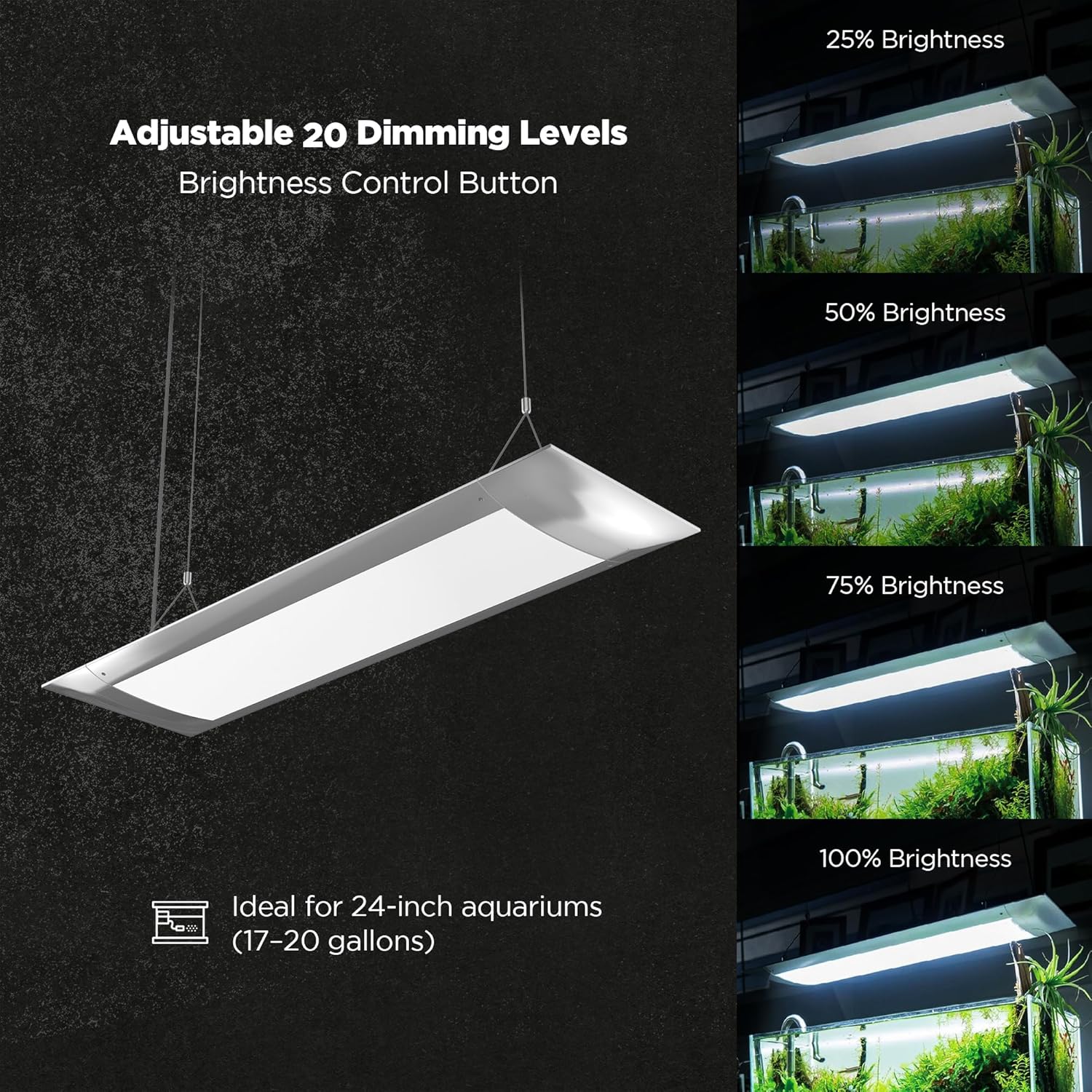 ONF Flat One+ 24 in 24/7 Cycle Aquarium Light, Blue White Full Spectrum Colorfull LED Light, Fish Tank Light Brightness Dimmable & Color Temperature APP Controlled, Sunrise & Sunset, Pendant Style