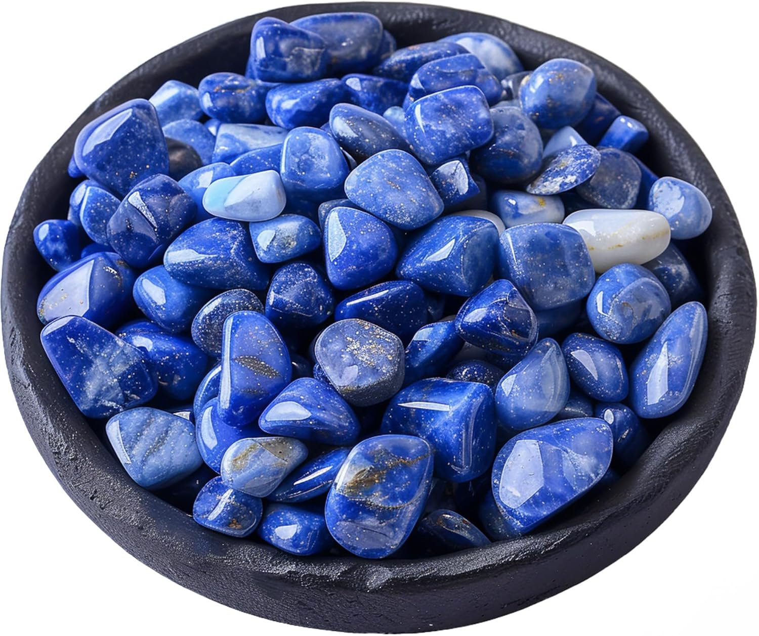 Polished Lapis Lazuli Crystal Chips Set, 0.4", 128 Pcs - Handpicked Tumbled Stones and Crystals Bulk for Healing, Reiki, Meditation, Witchcraft and Home Decor