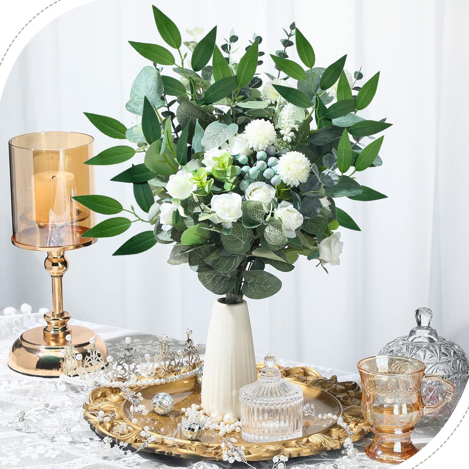20Pcs Italian Ruscus Greenery Stems 18" Artificial Silk Greenery Leaves for DIY Bouquet Filler Table Centerpieces Home Indoor Decor