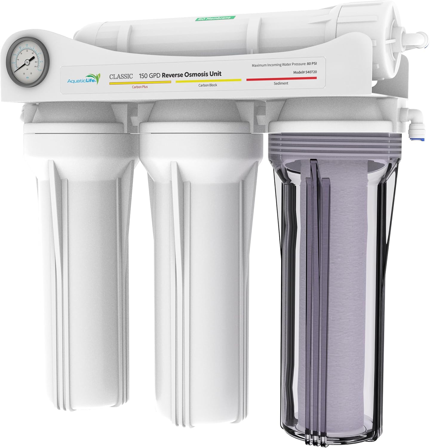 Aquatic Life 4-Stage Hydroponic Reverse Osmosis Water Filter System RO Filtration Unit, High Efficiency, 150 GPD
