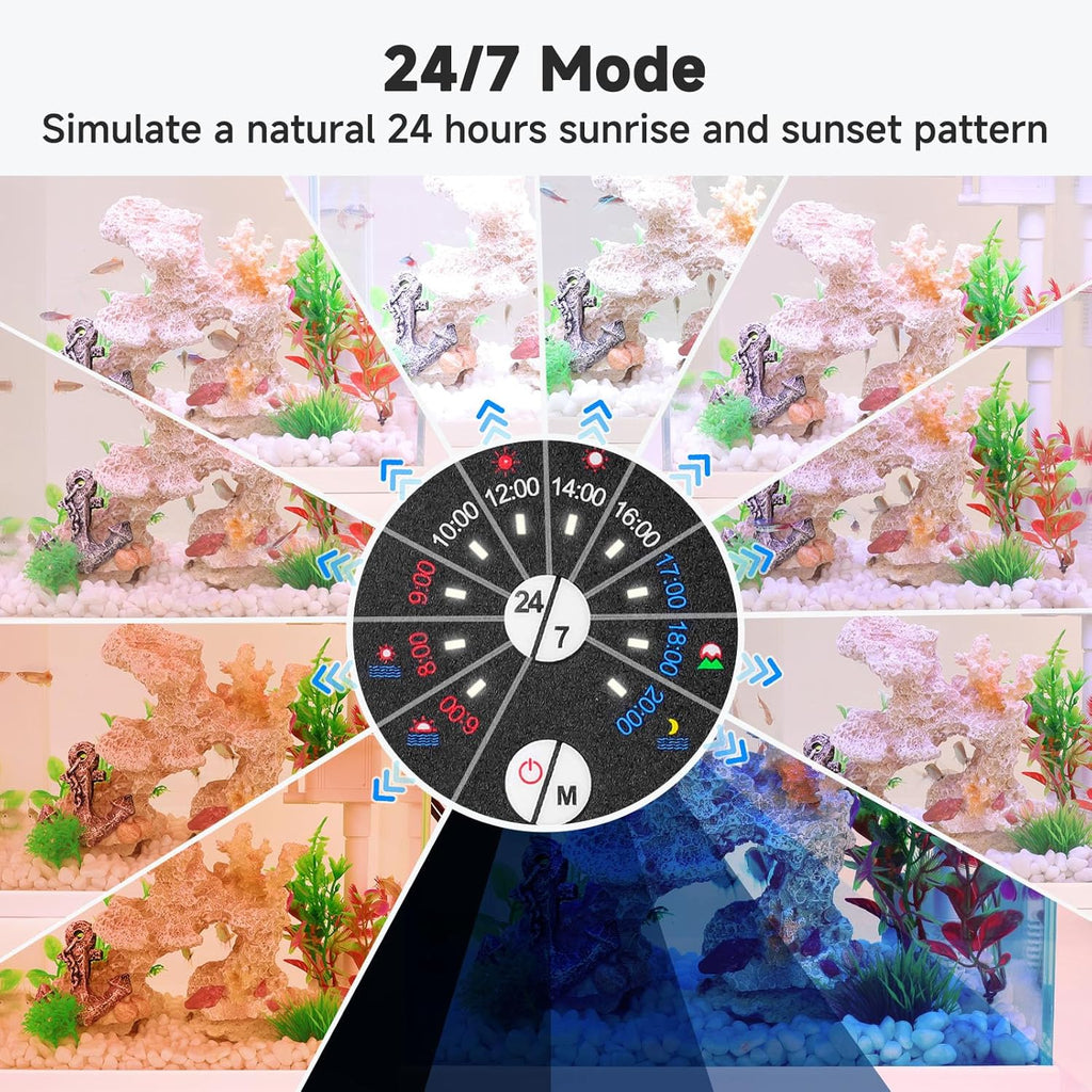 AQQA LED Aquarium Light, 24/7 Mode Clip on Fish Tank Light, DIY Mode Full Spectrum Aquarium Plant Light, Adjustable Timer/Brightness with Memory Function IP68 Waterproof (24W for 24-32 Inch Fish Tank)