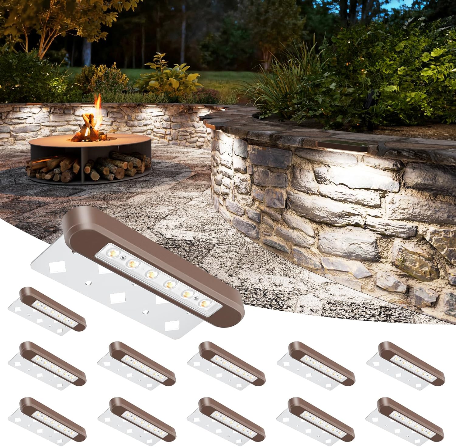 VOLISUN 7 Inch Retaining Wall Lights, IP67 Waterproof Hardscape Lighting, Cuttable Low Voltage Lighting, 12V Paver Lights, 2.8W Outdoor Step Landscape Lights, 5000K Daylight (12 Pack)