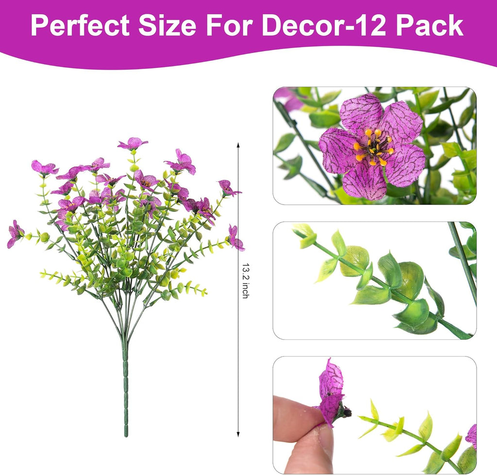Artificial Fake Plants Flowers for Outdoor Spring Summer Decor, 12 Bundles Faux Silk Daisy for Planter Pot Colorful UV Resistant Look Real for Front Door Porch Patio Outside Yard(Purple Red)