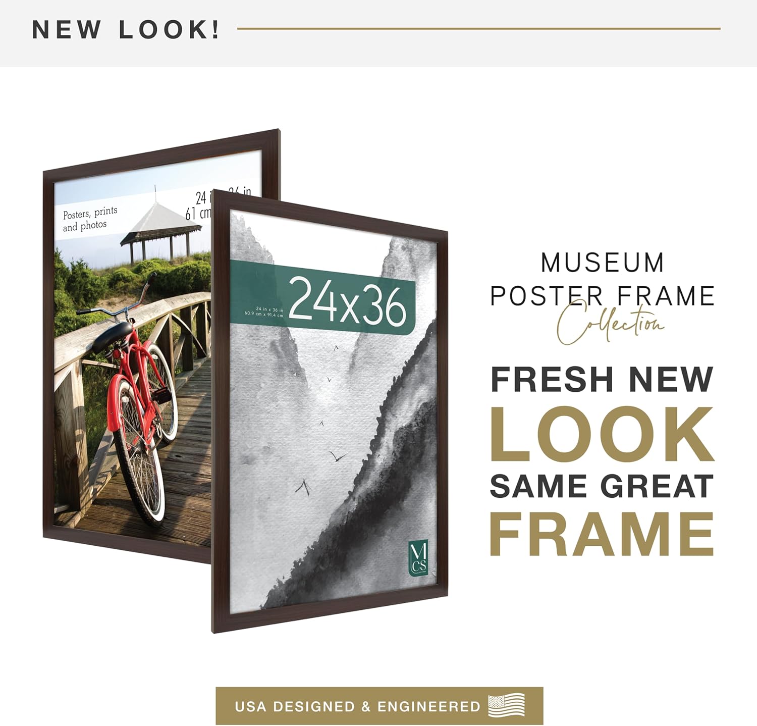 MCS Museum Poster Frame 24x36 Espresso Woodgrain, Vertical & Horizontal Wall Hanging Large Picture Frame for Photos, Posters & Art Prints (1-Pack)