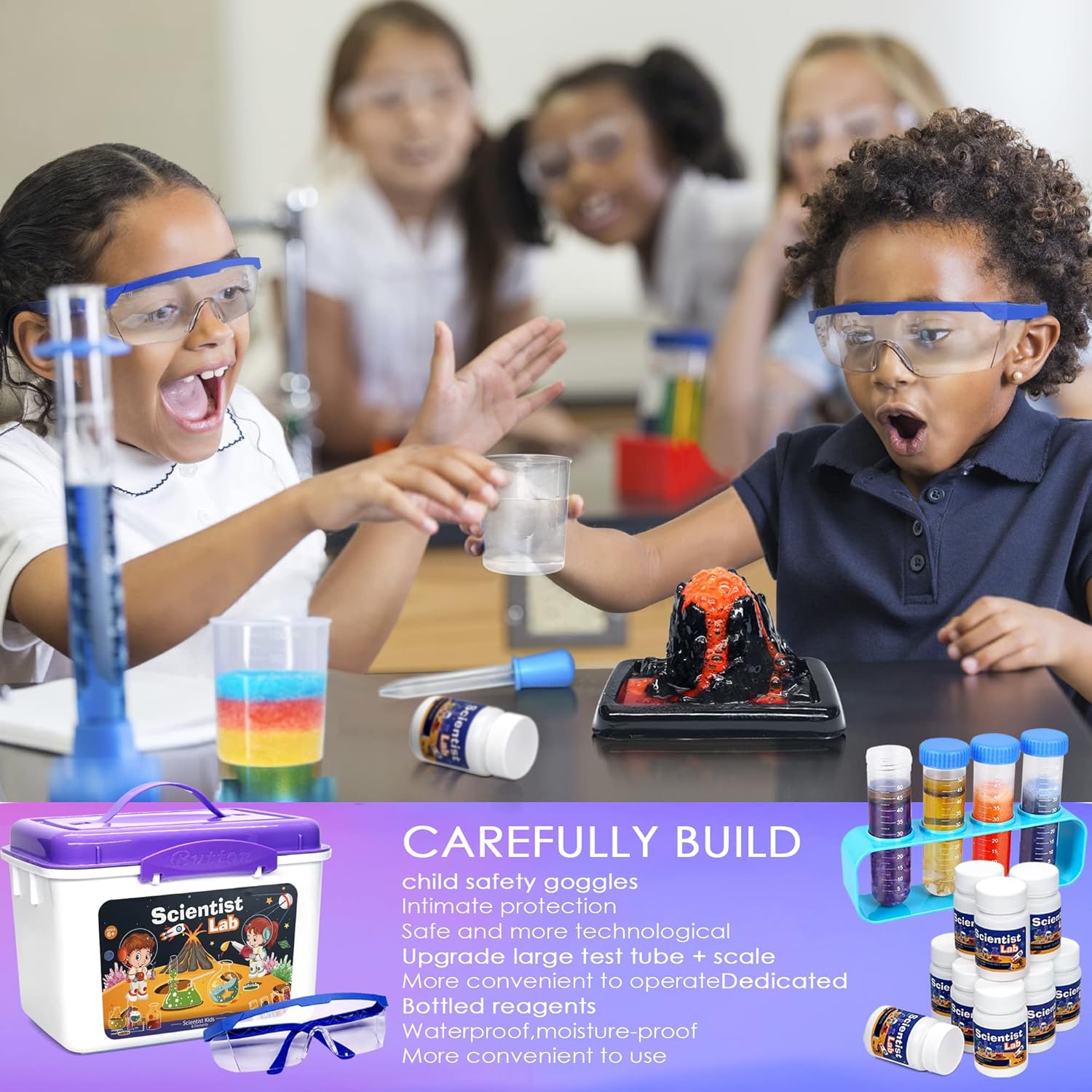 Educational Science Kit for Kids - 56 Science Lab Experiments with Lab Coat Scientist Costume, Science Kits for Kids Age 6-8-10-12, 70+ PCS DIY Stem Projects, Educational Toys for Girls Boys