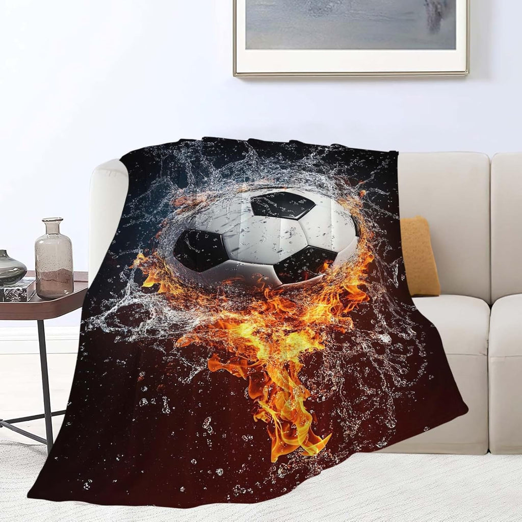 Soccer Throw Blanket Sports Soccer Stuff Gifts for Kids Girls Boys Adults Women Man Soft Cozy Warm Plush Fluffy Fuzzy Fleece Blanket Decor 40''X50''