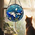 Stained Glass Suncatcher, Blue Ocean Big Shark Sun Catcher Waterweed Stain Glass Window Hanging Decoration Mother's Day Birthday Gifts for Women Men Mom Nana 6.3 in
