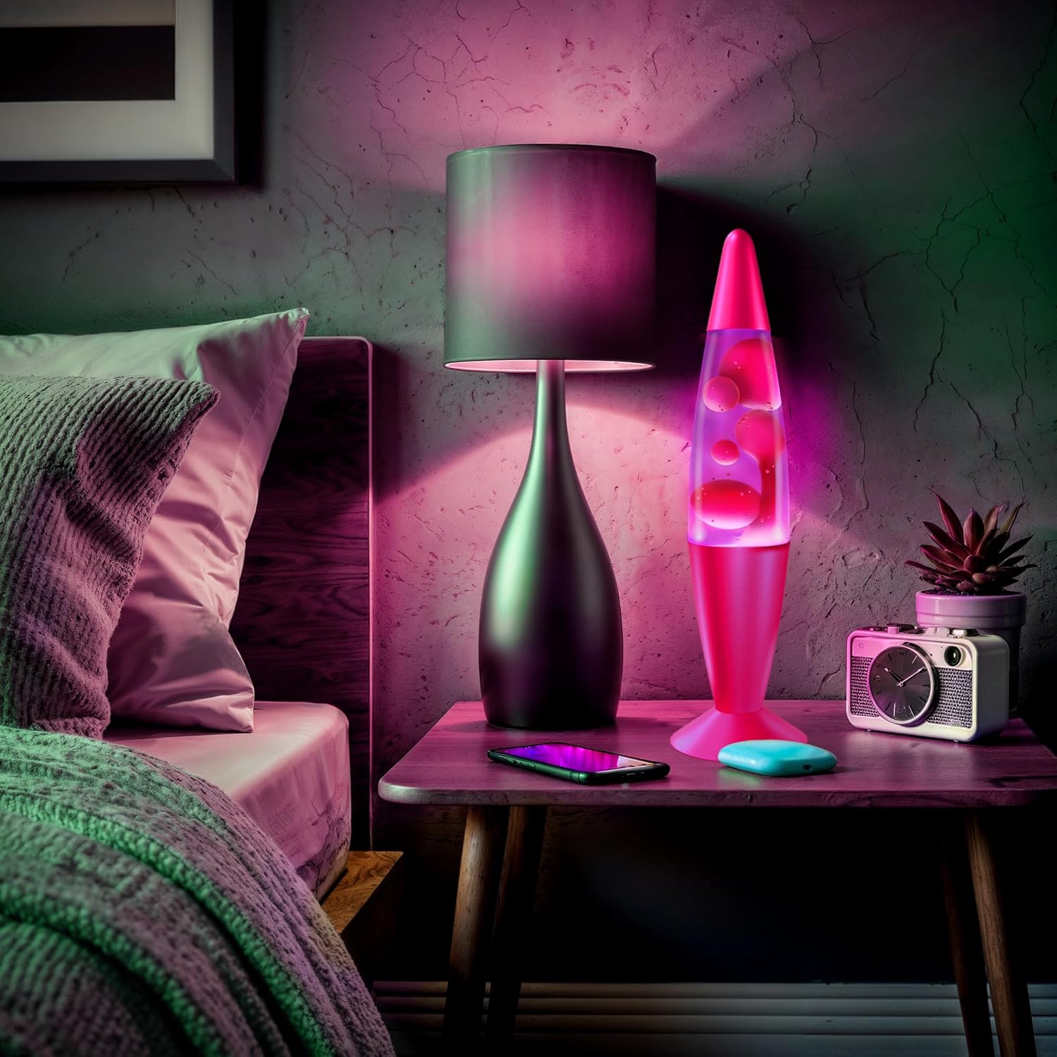 JAMBO 2 Pack- 16" Beautiful Lamp- Blue with Blue/White Wax and Purple with Pink Wax, Relaxing Liquid Lamp, Night Light Nightlight, Lamps for Adults Teens Kid