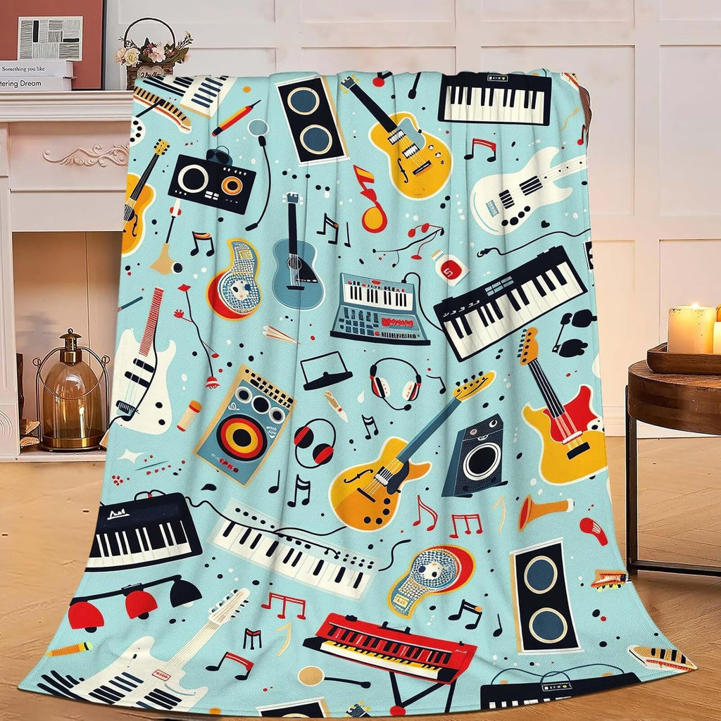 Music Blanket Musical Instruments Note Throw Blanket Gifts for Music Lovers Adults Men Women Kids Boys Girls Super Soft Cozy Plush Fluffy Fuzzy Fleece Blanket Home Decor 60''X80''