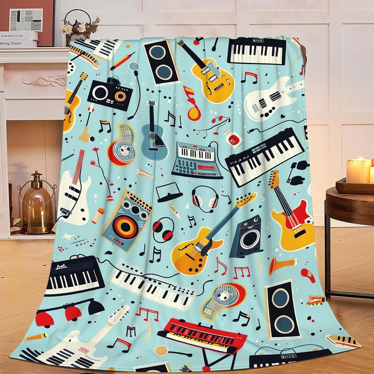 Music Blanket Musical Instruments Note Throw Blanket Gifts for Music Lovers Adults Men Women Kids Boys Girls Super Soft Cozy Plush Fluffy Fuzzy Fleece Blanket Home Decor 60''X80''