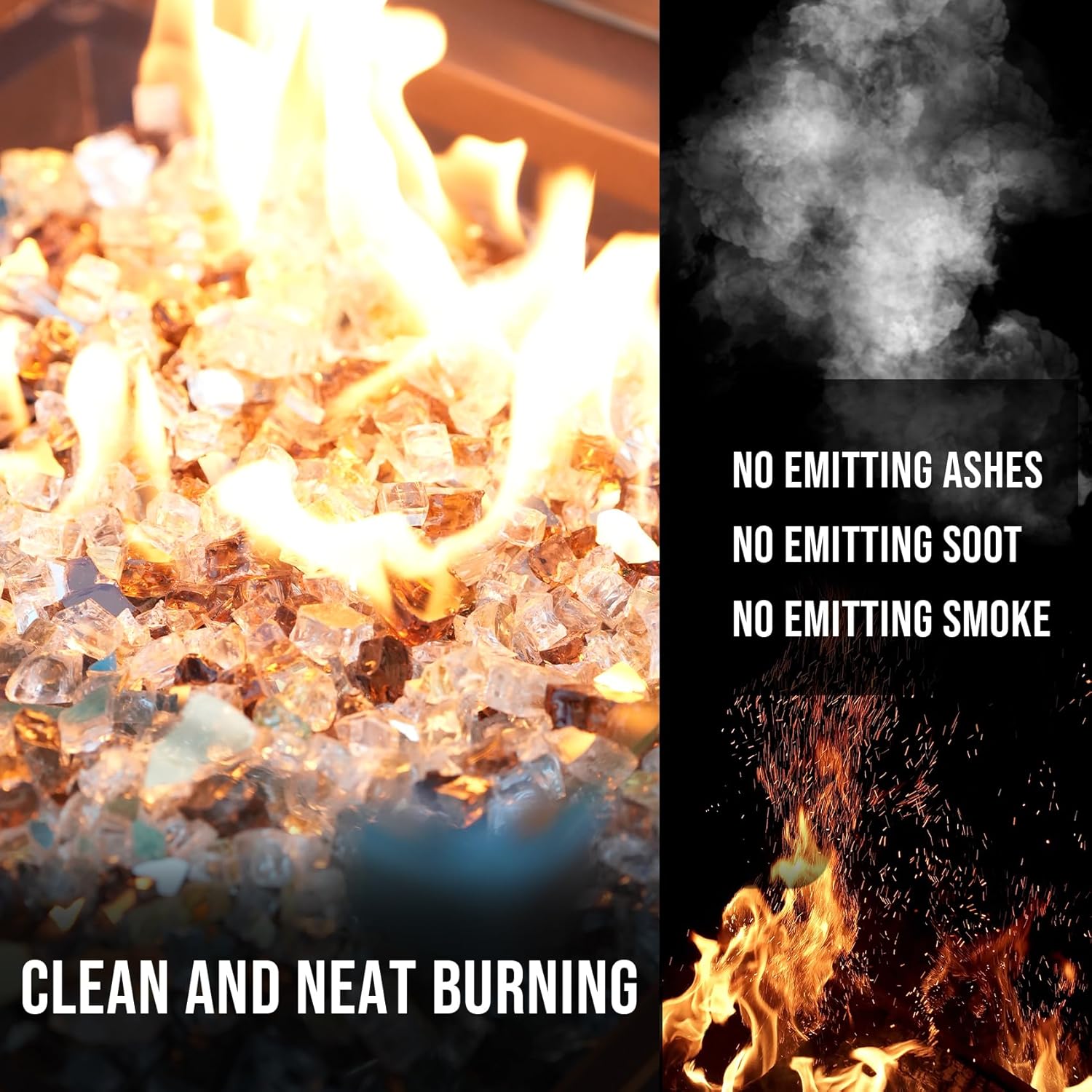 Skyflame 10-Pound Blended Fire Glass for Fire Pit Fireplace Landscaping - 1/2 Inch Reflective Tempered Fireglass Gold, Platinum, Copper