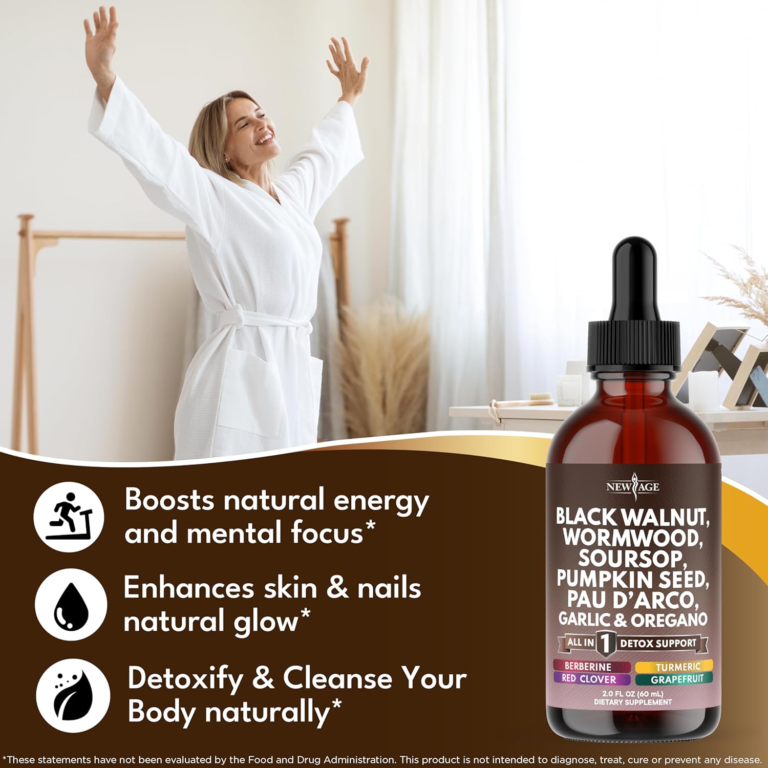 Black Walnut Wormwood Cleanse Drops - Liquid Soursop, Garlic, Pumpkin Seed, PAU D'Arco, Oil of Oregano, Turmeric, Berberine, Neem Extract, Hull Bark, Tincture - - 4oz