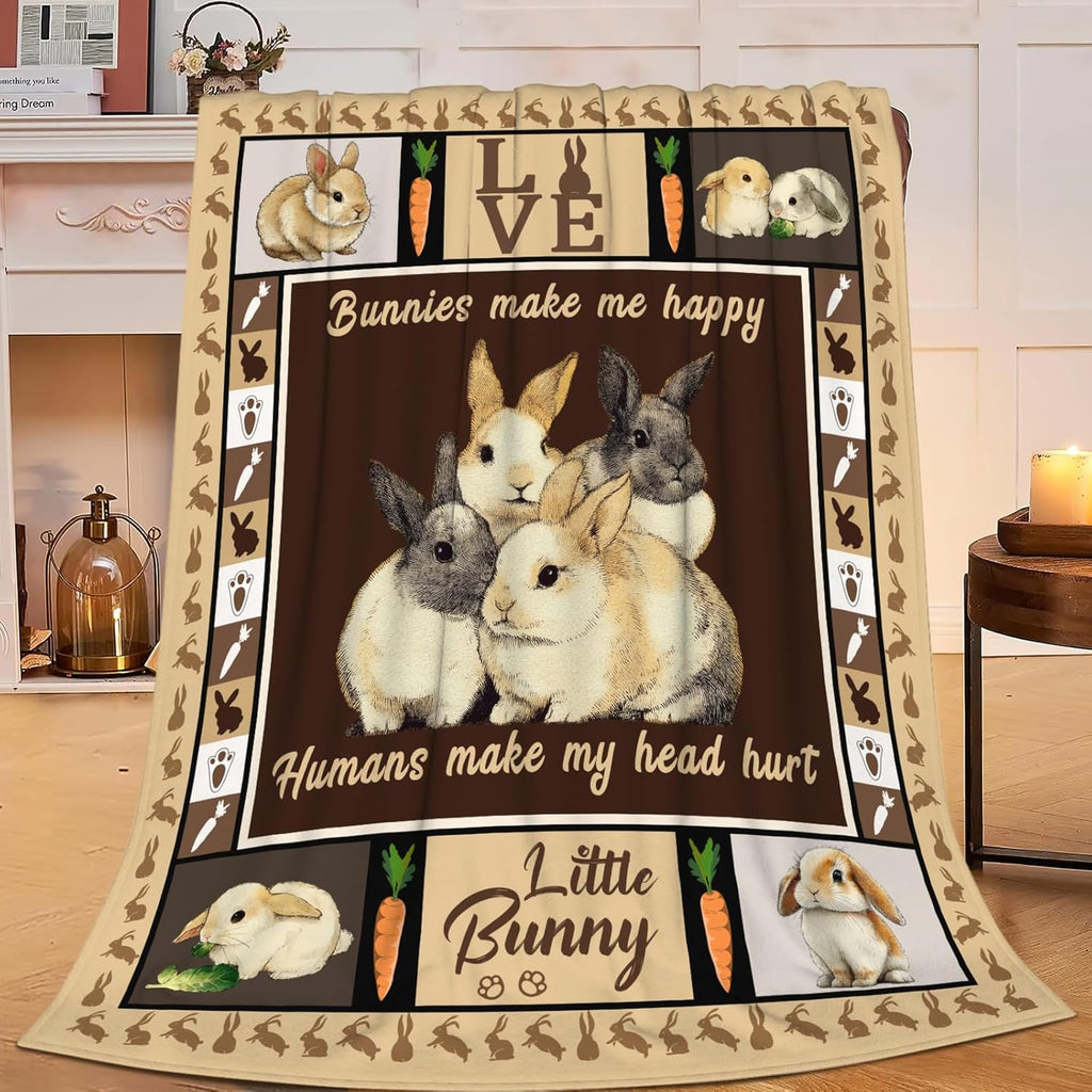 Bunny Throw Blanket Rabbit Bunny Stuff Gifts for Kids Girls Boys Adults Women Men Soft Cozy Warm Plush Fluffy Fuzzy Fleece Blanket 50''X60''